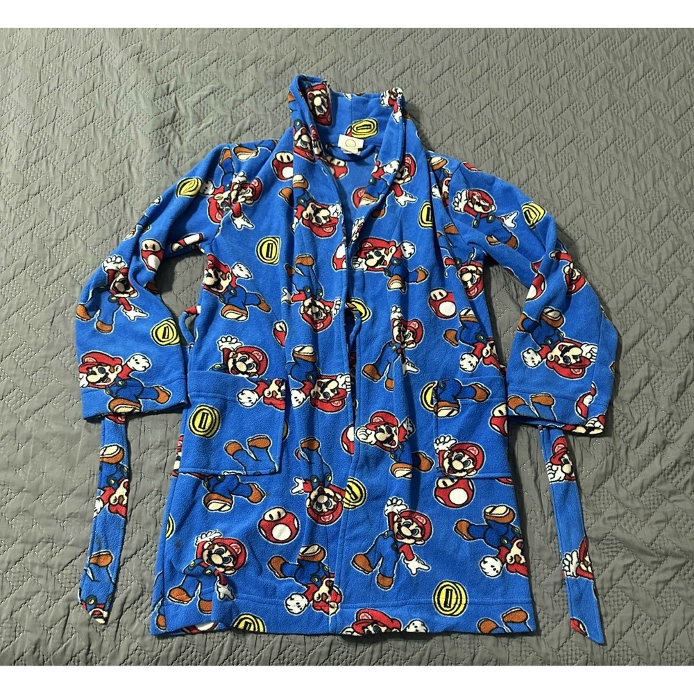 Boys Nintendo Super‎ Mario Soft Fleece Bath Sleep Robe Blue Size M EUC